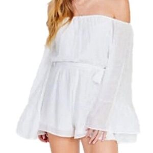 Altar'd State Ivory XS off shoulder romper with long bell sleeves